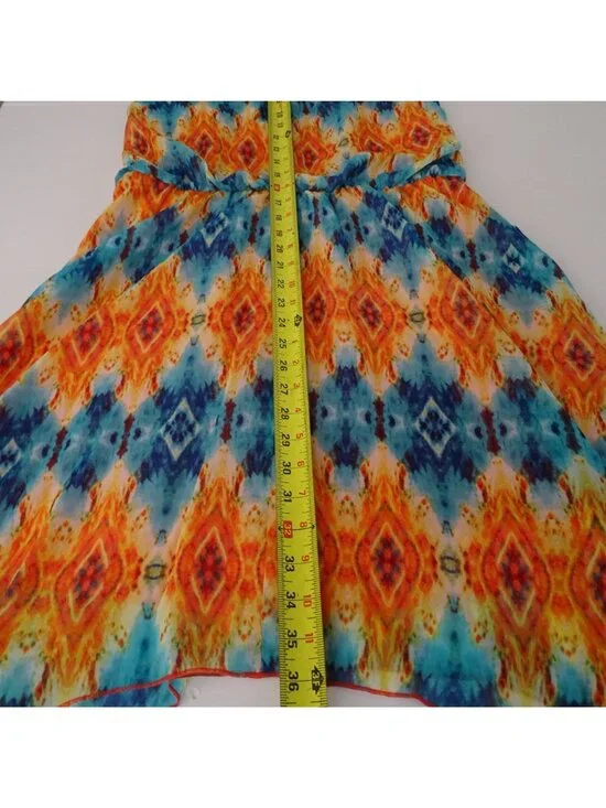 City Triangles Orange Blue Sleeveless Asymmetric Dress Women Size XL Necklace - Picture 11 of 11
